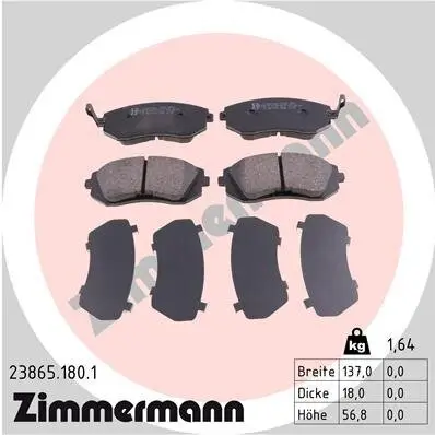 Bremsbelagsatz, Scheibenbremse Vorderachse ZIMMERMANN 23865.180.1 Bild Bremsbelagsatz, Scheibenbremse Vorderachse ZIMMERMANN 23865.180.1