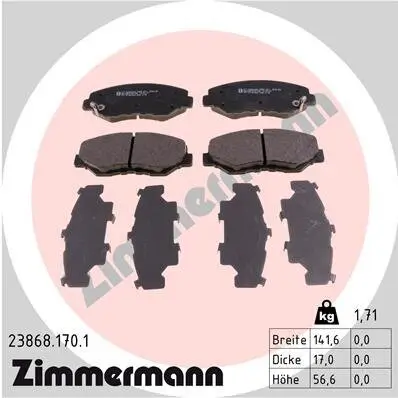 Bremsbelagsatz, Scheibenbremse Vorderachse ZIMMERMANN 23868.170.1