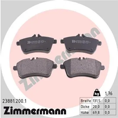Bremsbelagsatz, Scheibenbremse Vorderachse ZIMMERMANN 23881.200.1 Bild Bremsbelagsatz, Scheibenbremse Vorderachse ZIMMERMANN 23881.200.1