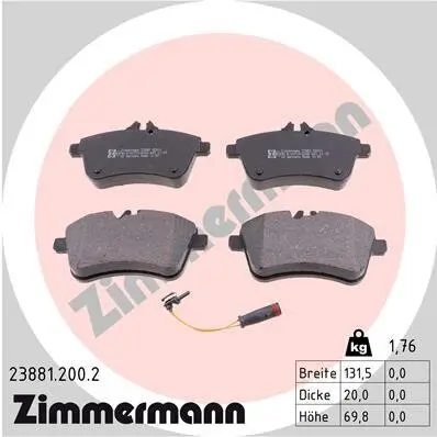 Bremsbelagsatz, Scheibenbremse Vorderachse ZIMMERMANN 23881.200.2