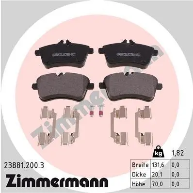 Bremsbelagsatz, Scheibenbremse Vorderachse ZIMMERMANN 23881.200.3