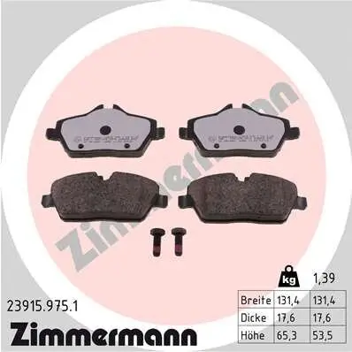 Bremsbelagsatz, Scheibenbremse Vorderachse ZIMMERMANN 23915.975.1 Bild Bremsbelagsatz, Scheibenbremse Vorderachse ZIMMERMANN 23915.975.1