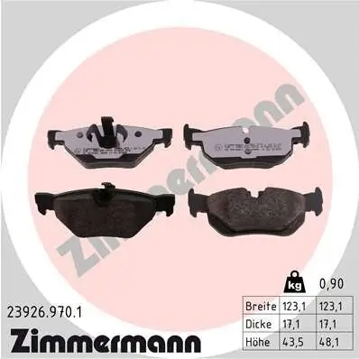 Bremsbelagsatz, Scheibenbremse Hinterachse ZIMMERMANN 23926.970.1 Bild Bremsbelagsatz, Scheibenbremse Hinterachse ZIMMERMANN 23926.970.1