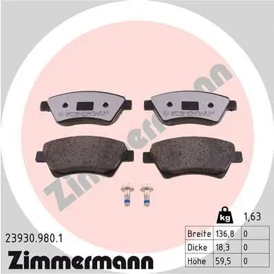 Bremsbelagsatz, Scheibenbremse ZIMMERMANN 23930.980.1