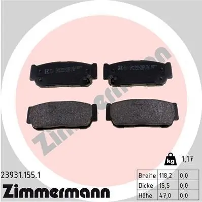 Bremsbelagsatz, Scheibenbremse Hinterachse ZIMMERMANN 23931.155.1