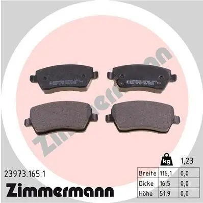 Bremsbelagsatz, Scheibenbremse Vorderachse ZIMMERMANN 23973.165.1 Bild Bremsbelagsatz, Scheibenbremse Vorderachse ZIMMERMANN 23973.165.1