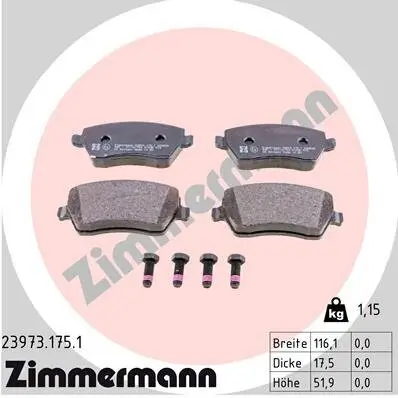 Bremsbelagsatz, Scheibenbremse ZIMMERMANN 23973.175.1 Bild Bremsbelagsatz, Scheibenbremse ZIMMERMANN 23973.175.1