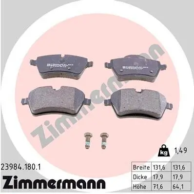 Bremsbelagsatz, Scheibenbremse Vorderachse ZIMMERMANN 23984.180.1 Bild Bremsbelagsatz, Scheibenbremse Vorderachse ZIMMERMANN 23984.180.1