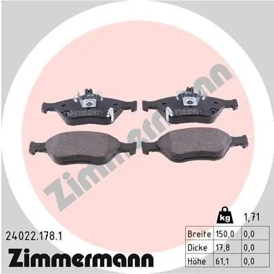 Bremsbelagsatz, Scheibenbremse ZIMMERMANN 24022.178.1 Bild Bremsbelagsatz, Scheibenbremse ZIMMERMANN 24022.178.1