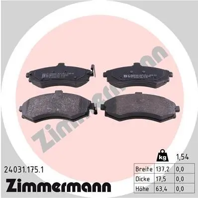 Bremsbelagsatz, Scheibenbremse Vorderachse ZIMMERMANN 24031.175.1 Bild Bremsbelagsatz, Scheibenbremse Vorderachse ZIMMERMANN 24031.175.1