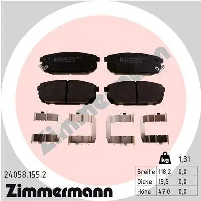 Bremsbelagsatz, Scheibenbremse Hinterachse ZIMMERMANN 24058.155.2 Bild Bremsbelagsatz, Scheibenbremse Hinterachse ZIMMERMANN 24058.155.2