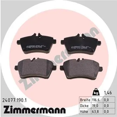Bremsbelagsatz, Scheibenbremse Vorderachse ZIMMERMANN 24077.190.1 Bild Bremsbelagsatz, Scheibenbremse Vorderachse ZIMMERMANN 24077.190.1