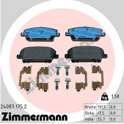 Bremsbelagsatz, Scheibenbremse Vorderachse ZIMMERMANN 24087.175.2 Bild Bremsbelagsatz, Scheibenbremse Vorderachse ZIMMERMANN 24087.175.2