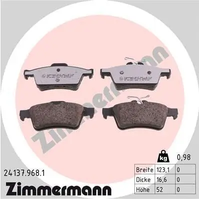 Bremsbelagsatz, Scheibenbremse ZIMMERMANN 24137.968.1 Bild Bremsbelagsatz, Scheibenbremse ZIMMERMANN 24137.968.1