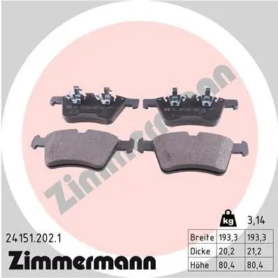 Bremsbelagsatz, Scheibenbremse Vorderachse ZIMMERMANN 24151.202.1 Bild Bremsbelagsatz, Scheibenbremse Vorderachse ZIMMERMANN 24151.202.1