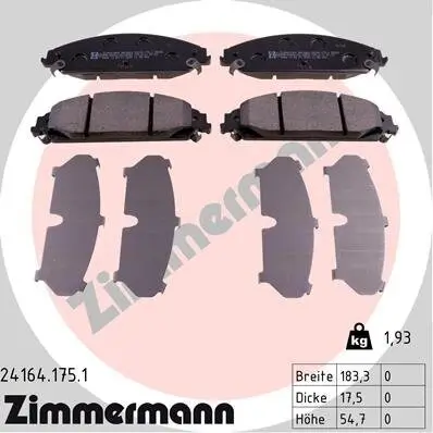 Bremsbelagsatz, Scheibenbremse ZIMMERMANN 24164.175.1 Bild Bremsbelagsatz, Scheibenbremse ZIMMERMANN 24164.175.1