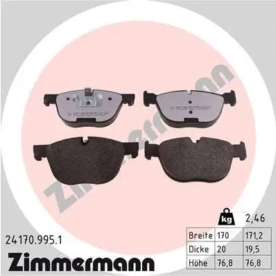 Bremsbelagsatz, Scheibenbremse Vorderachse ZIMMERMANN 24170.995.1 Bild Bremsbelagsatz, Scheibenbremse Vorderachse ZIMMERMANN 24170.995.1