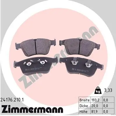 Bremsbelagsatz, Scheibenbremse Vorderachse ZIMMERMANN 24176.210.1 Bild Bremsbelagsatz, Scheibenbremse Vorderachse ZIMMERMANN 24176.210.1