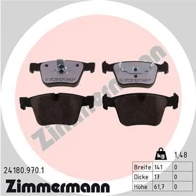 Bremsbelagsatz, Scheibenbremse Hinterachse ZIMMERMANN 24180.970.1 Bild Bremsbelagsatz, Scheibenbremse Hinterachse ZIMMERMANN 24180.970.1