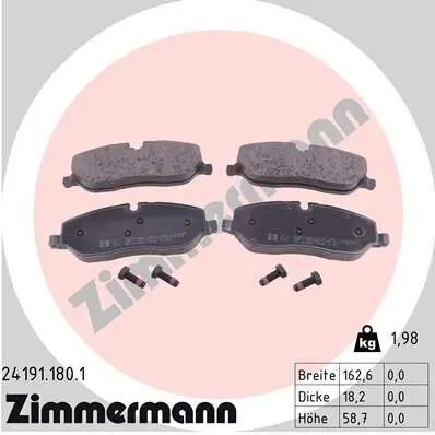 Bremsbelagsatz, Scheibenbremse Vorderachse ZIMMERMANN 24191.180.1
