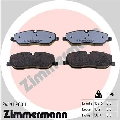 Bremsbelagsatz, Scheibenbremse Vorderachse ZIMMERMANN 24191.980.1 Bild Bremsbelagsatz, Scheibenbremse Vorderachse ZIMMERMANN 24191.980.1