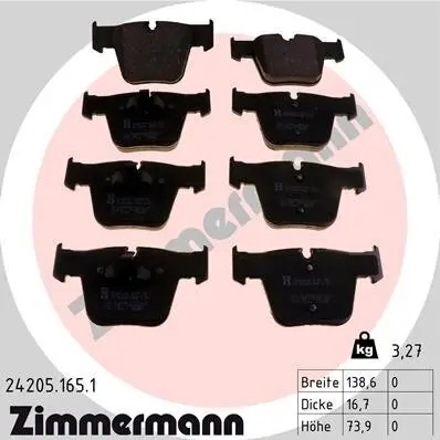Bremsbelagsatz, Scheibenbremse Vorderachse ZIMMERMANN 24205.165.1