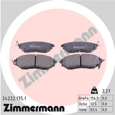 Bremsbelagsatz, Scheibenbremse Vorderachse ZIMMERMANN 24222.175.1 Bild Bremsbelagsatz, Scheibenbremse Vorderachse ZIMMERMANN 24222.175.1