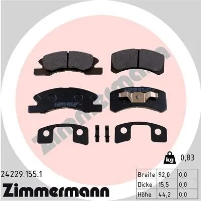 Bremsbelagsatz, Scheibenbremse Vorderachse ZIMMERMANN 24229.155.1 Bild Bremsbelagsatz, Scheibenbremse Vorderachse ZIMMERMANN 24229.155.1