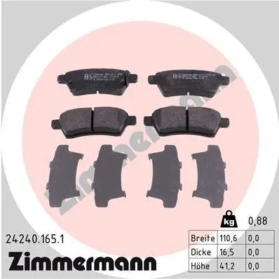 Bremsbelagsatz, Scheibenbremse Hinterachse ZIMMERMANN 24240.165.1 Bild Bremsbelagsatz, Scheibenbremse Hinterachse ZIMMERMANN 24240.165.1