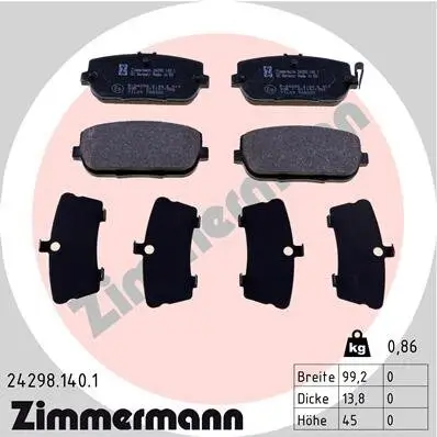 Bremsbelagsatz, Scheibenbremse Hinterachse ZIMMERMANN 24298.140.1