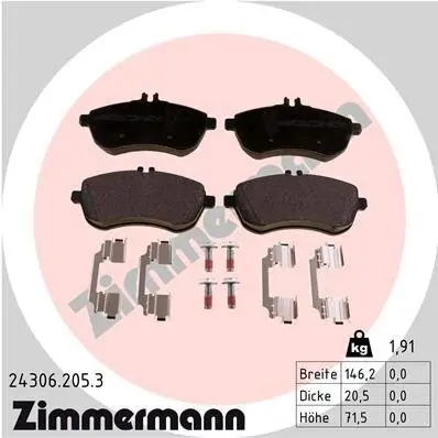 Bremsbelagsatz, Scheibenbremse Vorderachse ZIMMERMANN 24306.205.3 Bild Bremsbelagsatz, Scheibenbremse Vorderachse ZIMMERMANN 24306.205.3