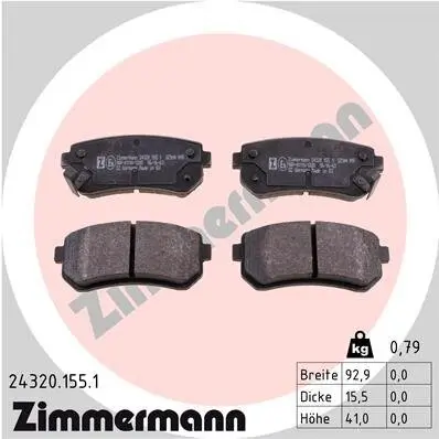 Bremsbelagsatz, Scheibenbremse Hinterachse ZIMMERMANN 24320.155.1 Bild Bremsbelagsatz, Scheibenbremse Hinterachse ZIMMERMANN 24320.155.1