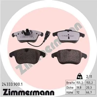 Bremsbelagsatz, Scheibenbremse Vorderachse ZIMMERMANN 24333.900.1