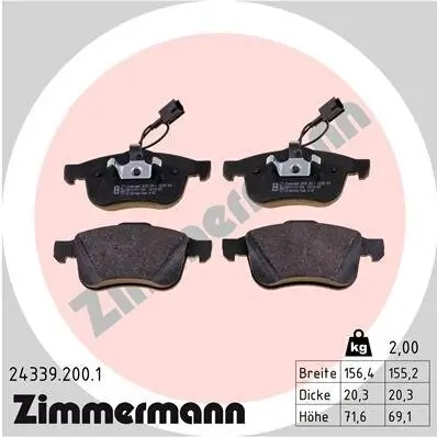 Bremsbelagsatz, Scheibenbremse Vorderachse ZIMMERMANN 24339.200.1 Bild Bremsbelagsatz, Scheibenbremse Vorderachse ZIMMERMANN 24339.200.1