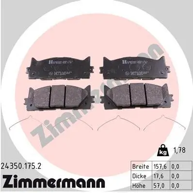 Bremsbelagsatz, Scheibenbremse Vorderachse ZIMMERMANN 24350.175.2