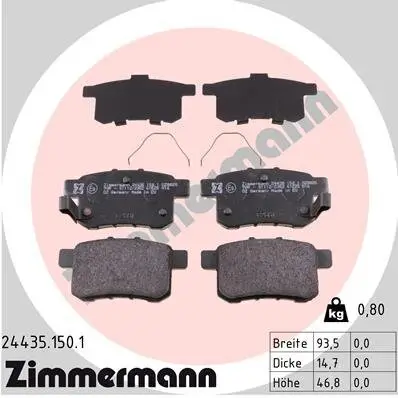 Bremsbelagsatz, Scheibenbremse Hinterachse ZIMMERMANN 24435.150.1