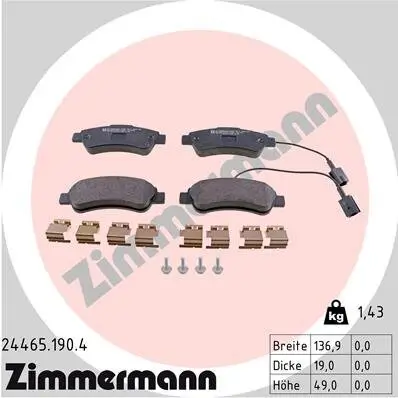 Bremsbelagsatz, Scheibenbremse ZIMMERMANN 24465.190.4 Bild Bremsbelagsatz, Scheibenbremse ZIMMERMANN 24465.190.4