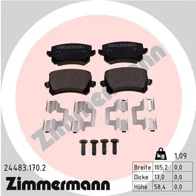 Bremsbelagsatz, Scheibenbremse Hinterachse ZIMMERMANN 24483.170.2 Bild Bremsbelagsatz, Scheibenbremse Hinterachse ZIMMERMANN 24483.170.2