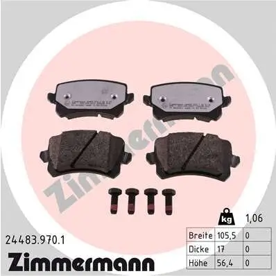 Bremsbelagsatz, Scheibenbremse Hinterachse ZIMMERMANN 24483.970.1 Bild Bremsbelagsatz, Scheibenbremse Hinterachse ZIMMERMANN 24483.970.1