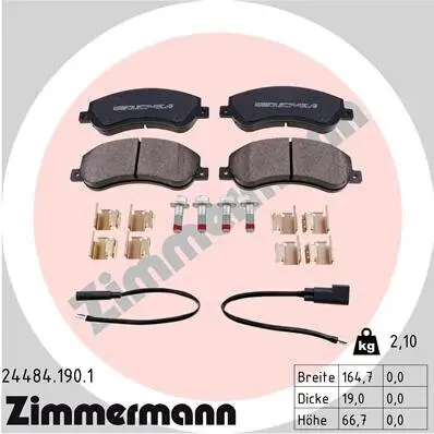 Bremsbelagsatz, Scheibenbremse Vorderachse ZIMMERMANN 24484.190.1 Bild Bremsbelagsatz, Scheibenbremse Vorderachse ZIMMERMANN 24484.190.1