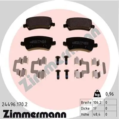 Bremsbelagsatz, Scheibenbremse Hinterachse ZIMMERMANN 24496.170.2 Bild Bremsbelagsatz, Scheibenbremse Hinterachse ZIMMERMANN 24496.170.2