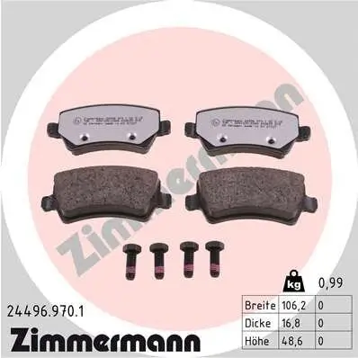 Bremsbelagsatz, Scheibenbremse Hinterachse ZIMMERMANN 24496.970.1 Bild Bremsbelagsatz, Scheibenbremse Hinterachse ZIMMERMANN 24496.970.1