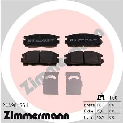 Bremsbelagsatz, Scheibenbremse Hinterachse ZIMMERMANN 24498.155.1 Bild Bremsbelagsatz, Scheibenbremse Hinterachse ZIMMERMANN 24498.155.1