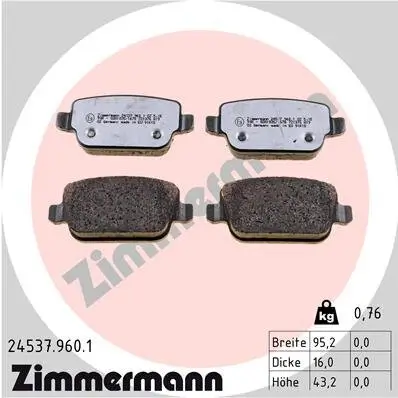 Bremsbelagsatz, Scheibenbremse Hinterachse ZIMMERMANN 24537.960.1 Bild Bremsbelagsatz, Scheibenbremse Hinterachse ZIMMERMANN 24537.960.1