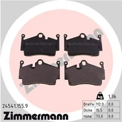 Bremsbelagsatz, Scheibenbremse Hinterachse ZIMMERMANN 24541.155.9