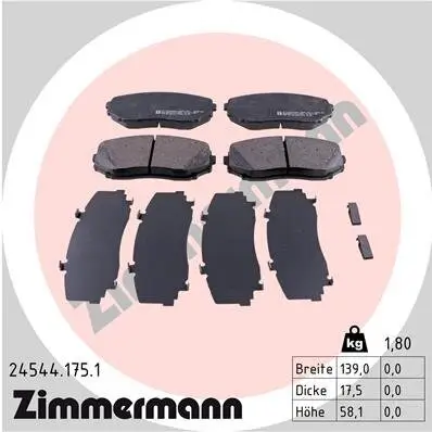 Bremsbelagsatz, Scheibenbremse Vorderachse ZIMMERMANN 24544.175.1 Bild Bremsbelagsatz, Scheibenbremse Vorderachse ZIMMERMANN 24544.175.1