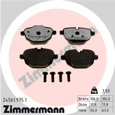 Bremsbelagsatz, Scheibenbremse Hinterachse ZIMMERMANN 24561.975.1 Bild Bremsbelagsatz, Scheibenbremse Hinterachse ZIMMERMANN 24561.975.1