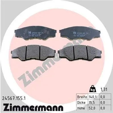 Bremsbelagsatz, Scheibenbremse Vorderachse ZIMMERMANN 24567.155.1 Bild Bremsbelagsatz, Scheibenbremse Vorderachse ZIMMERMANN 24567.155.1