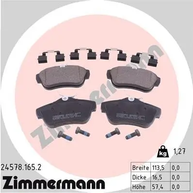 Bremsbelagsatz, Scheibenbremse Hinterachse ZIMMERMANN 24578.165.2 Bild Bremsbelagsatz, Scheibenbremse Hinterachse ZIMMERMANN 24578.165.2
