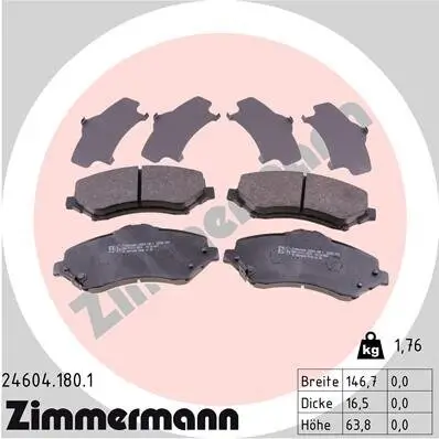 Bremsbelagsatz, Scheibenbremse Vorderachse ZIMMERMANN 24604.180.1 Bild Bremsbelagsatz, Scheibenbremse Vorderachse ZIMMERMANN 24604.180.1